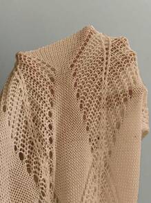 Swim Vcay Women's Hollow Out Knit Backless Cover-Up Dress, Suitable For Summer Holiday - Apricot - View 4