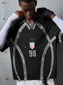 NEON BLANC Camiseta de moda callejera para hombre con impresión de letras y números, de manga corta, adecuada para el verano, la escuela y el estilo urbano - Negro - Ver 4
