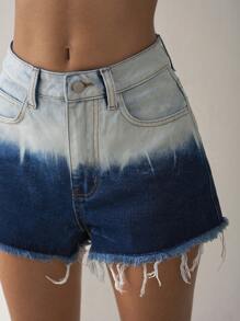 Easelle Shorts vaqueros de talle bajo con diseño degradado en azul, estilo vintage y casual para mujer