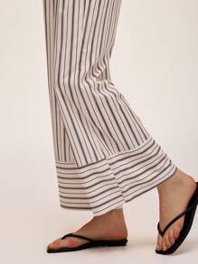 SHEIN Unity Women Elastic Waist Striped Side Pocket Straight Leg Casual Pants Fall Cloth For Women - Apricot - View 3