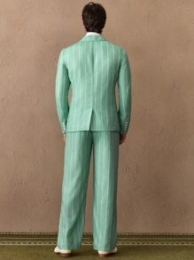 Manfinity VCAY 2pcs/Set Young Men Casual Loose Fit Woven Jacket And Elastic Waist Straight Leg Pants Set - Green - View 3