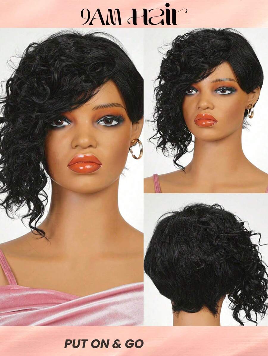 萬聖節短圓蓬式髮型捲髮假髮自然顏色帶劉海穿戴至假髮 - SNatural - 查看 1