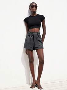 Aveloria Modichic Shorts casuales de cintura alta y piernas anchas de corte estilizante con diseño de lazo en la cintura, estilo calle para uso diario