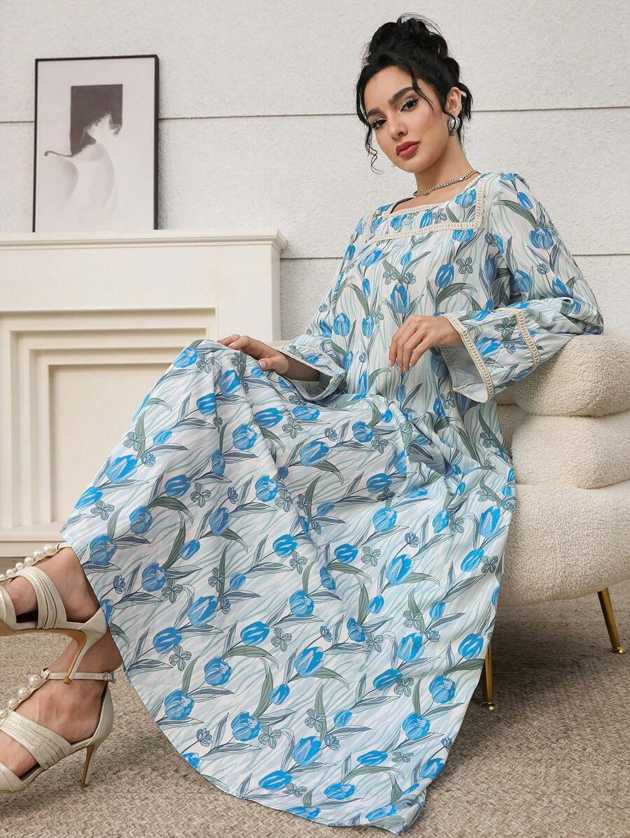 Women's Turkish Abaya & Arabian Traditional Maxi Dress, Modest Kaftan - Blue - View 1