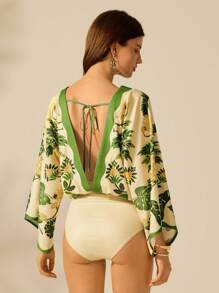CAJUNI Body verde donna con scollo a V, maniche, stampa boho con ananas, foglie di palma e motivi tropicali, casual estivo, ideale per gite in spiaggia