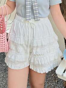 Dazy Plus 层叠撞色蕾丝白色松紧腰女童休闲短裤