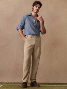 Manfinity VCAY Pantaloni casual da uomo con vita elastica, vestibilità comoda, gamba dritta, in tessuto lavorato a trama unita - Cachi - Visualizzare 6
