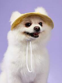 PETSIN Casual Simple Dopamine Printed Pet Sun Hat, Ventilated Cotton Outdoor Camping Dog Cowboy Hat, Yellow - Multicolor - View 4