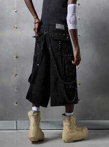 NEON BLANC Pantaloncini di jeans sfoderati e larghi, stile da strada, edizione streetwear per uomo