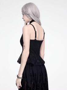 ROMWE Goth Beach Vintage Five-Pointed Star Lace Patchwork Ladies' Camisole - Black - View 3