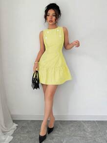 Elenzga Striped Crew Neck Sleeveless Casual Dress For Women - Multicolor - View 4