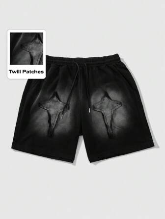 Grunge Punk Summer Men's Washed Streetwear American Design Star Patch Embroidery Shorts