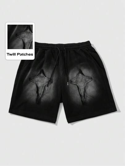 Grunge Punk Pantaloncini estivi da uomo, abbigliamento casual, design americano con toppe a stella ricamata