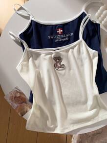 CovetEZ 2件套白色和蓝色刺绣吊带背心，适合夏季的时尚 - 彩色 - 查看 5