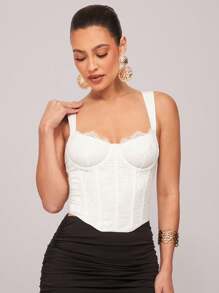 Silquee Áo lót ren chắp vá đa năng màu trắng dành cho nữ, áo corset ren hoa tuyệt đẹp, thích hợp cho kỳ nghỉ xuân, kỳ nghỉ ở bãi biển, buổi tối đi chơi, tụ họp chị em, tiệc bãi biển, tiệc hồ bơi, ngày lễ, tiệc thiên nhiên, kỳ nghỉ trong cabin, áo mặc hàng ngày - trắng - Xem 4