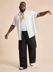 EASEVO Men Plus Size Woven Casual Short Sleeve White Shirt