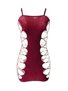 ChaseTheNight Vestido de malla lencería sexy para mujer (1 pieza), para salir - Burdeos - Ver 4