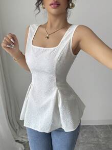 Elenzga Top corto sin mangas con cuello cuadrado y textura de rhinestone para mujer - Albaricoque - Ver 5