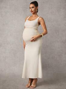 MaterniChic 优雅孕妇装两件套 孕妇装两件套 - 卡其色 - 查看 5