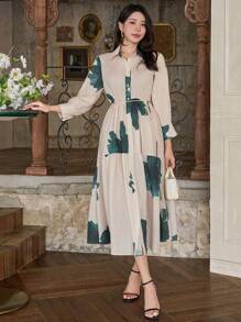 DAZY Vestido de longitud media con estampado floral para mujer, vestidos casuales para mujer, ropa de vuelta al colegio para Pascua - Verde - Ver 3