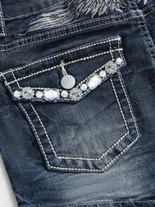 ROMWE Grunge Punk Y2K风格水晶刺绣翅膀装饰低腰牛仔短裤