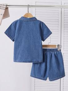 Young Boys Denim Two Pieces Outfits Young Boys Suit Set Young Boys 2 Pieces Young Boys Sets Boys Denim 2 Pieces Outfits Girl Clothes Sets Young Girls Sets - Blue - View 3
