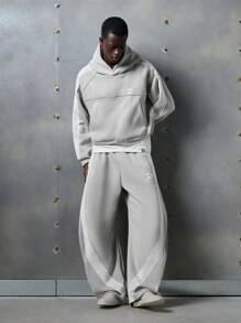 NEON BLANC Sudadera con capucha de punto gris con bordado, estilo de moda callejera masculina, para otoño e invierno, estilo streetwear y escolar - Gris - Ver 7