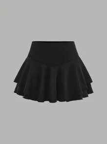 SHEIN Girlism 3件套纯色针织运动短裙套装 - 淡紫色 - 查看 8