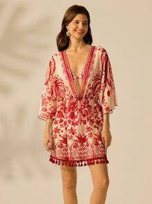 CAJUNI Pareo de playa con estampado tropical de árbol de coco, estilo boho casual para mujer