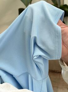 SHEIN Tween Girls Slim Fit V-Shaped Waistband Design Ribbed Short Leggings , Biker Shorts - Baby Blue - View 6