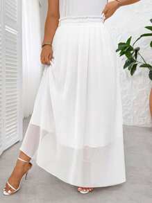SHEIN Clasi Elegant Commute & Vacation Style Minimalist Casual Women's Fashion Versatile Comfortable Chiffon Fabric High Waist Long Design White Plus Size Skirt, Spring/Summer/Autumn Fall Cloth For Women