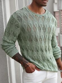 Manfinity RSRT Men's Casual Solid Color Hollow-Out Knitted Sweater - Baby Blue - View 7