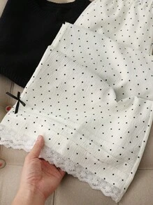 Franclia Quần ống rộng ren nơ chấm bi tương phản tối giản cho nữ - Màu be - Xem 3