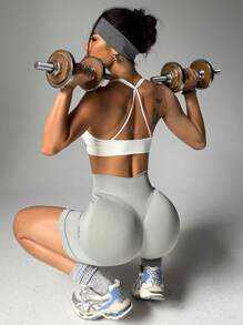 Women's Solid High Waist Yoga Shorts, Summer Activewear