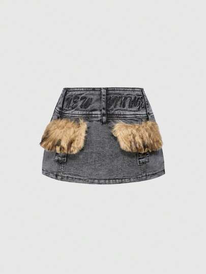 J-Fashion Y2K Style Zip Back Pocket Distressed Vintage Washed Low-Waist Mini Denim Skirt