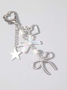 ROMWE Goth Y2K 时尚个性化蝴蝶结、心形、星星奢华钥匙链包包挂饰手机装饰 - 黑色 - 查看 3