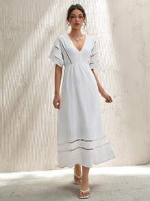 CLARA VERO Vestido de manga larga plisado de unicolor para mujer
