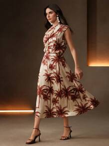 Anewsta Đầm nữ cổ tròn không tay in hình cây dừa phong cách nghỉ mát mùa xuân/hè mới - Nhiều màu - Xem 5