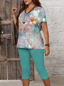 EMERY ROSE 2 bộ đồ áo và quần dài thanh lịch in hoa cỡ lớn cho nữ đi nghỉ - Nhiều màu - Xem 7