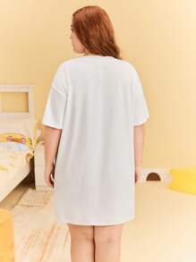 TOM & JERRY X SHEIN Plus Size  Summer  Y2K Cleanfit Casual Rave Outfits Festival  Punk Cover Up  Retro Vintage Cartoon Casual Cute Funny White  Cat Star Print Round Neck Casual Short Sleeve Sleep Dress