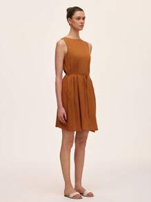 SHEIN Unity Women Elegant Solid Color Sleeveless Round Neck Dress - Brown - View 3