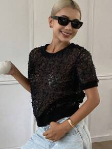 DAZY Women's Solid Color Body-Fitting Short Sleeve Pullover Blouse, Elegant Summer Top