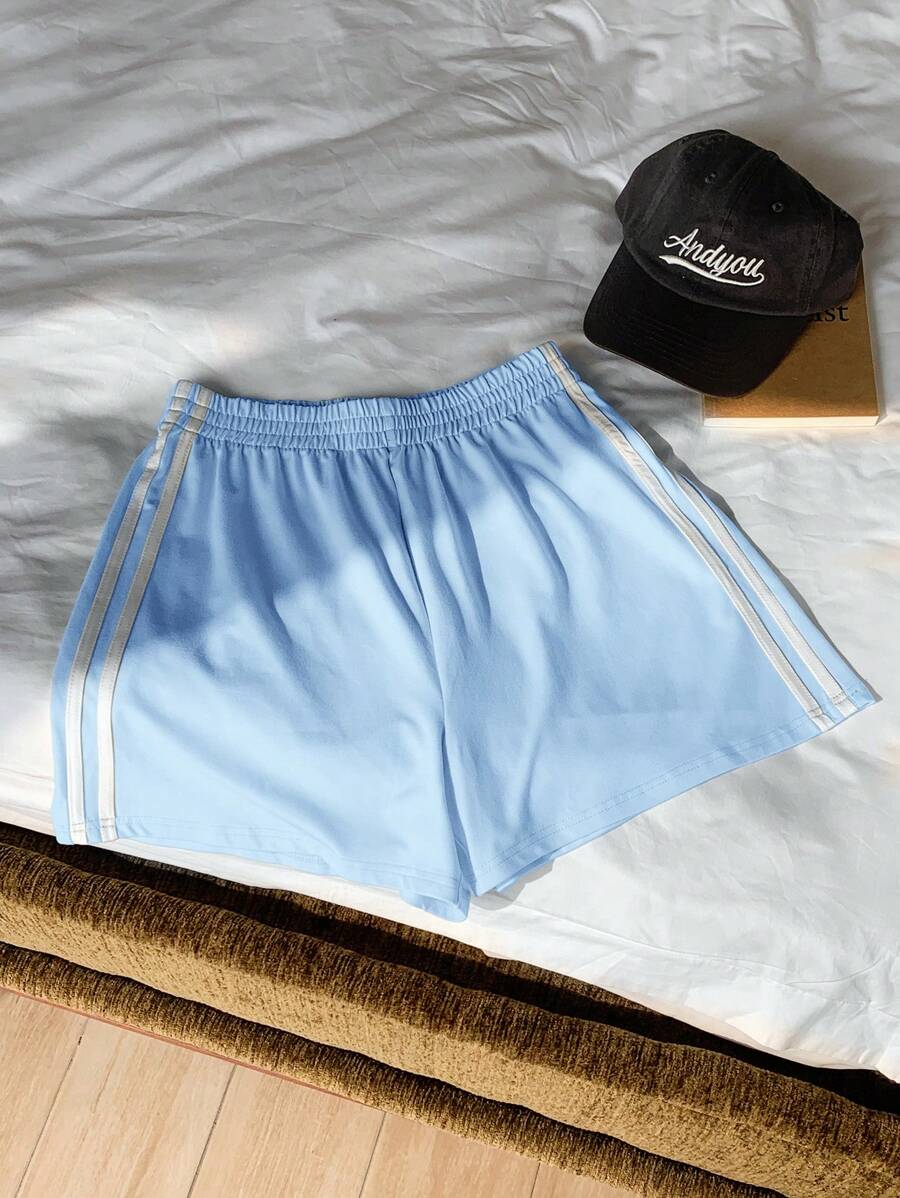Comfortcana Summer Contrast Striped Side Lounge Shorts,Comfy Shorts - Baby Blue - View 1
