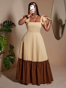 Maweii 夏季女士加大码宽松拼接休闲度假曲线女式长裙