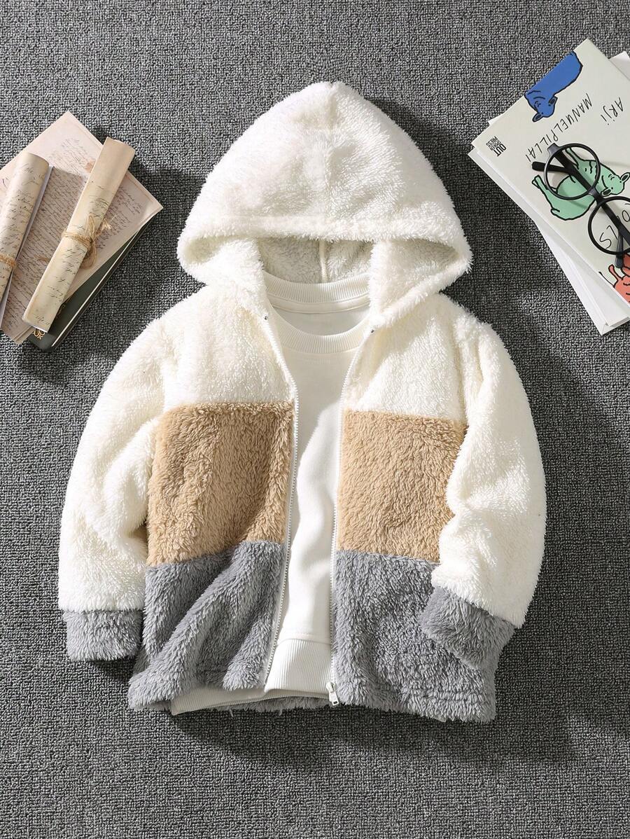 SHEIN Áo khoác nỉ có mũ, kiểu dáng thường ngày thoải mái cho bé trai, phù hợp cho đi học, mặc hàng ngày và mùa thu đông. - Xám - Xem 1