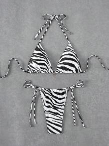 SHEIN Swim Vacation Zebra Print & Star Pendant Bikini Set - Black and White - View 1