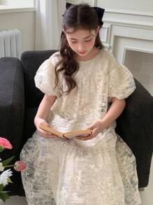 Hapijoa فستان بنات رقبة دائرية, أكمام قصيرة, طول متوسط, صيفي, للعودة للمدرسة