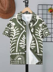Camisa de manga corta con botones y estampado geométrico para niño adolescente