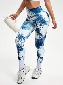 Core Rhythm 时尚扎染海军蓝运动紧身裤瑜伽女裤 - 藍白色 - 查看 5