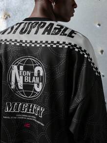 NEON BLANC Men Street Style Knit Long Sleeve Crew Neck Letter & Spider Web Print T-Shirt, Summer - Black - View 6